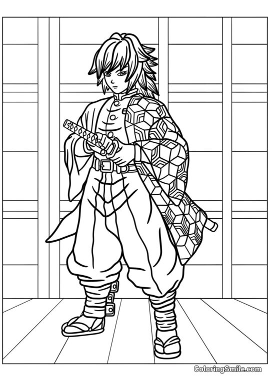 Giyu Tomioka con una espada - Página para Colorear