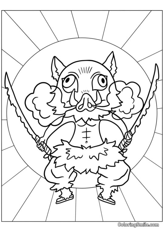 Inosuke Hashibira con dos espadas - Página para Colorear