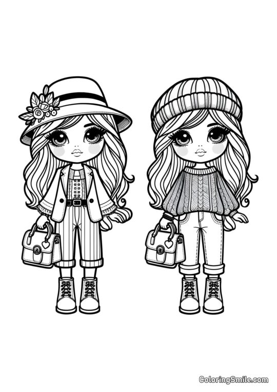 Muñecas Hermanas - Página para Colorear