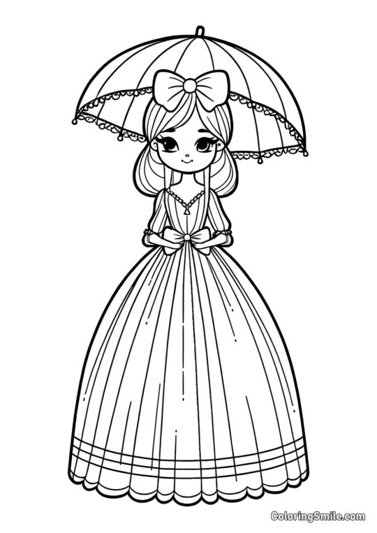 Muñeca con Paraguas - Página para Colorear