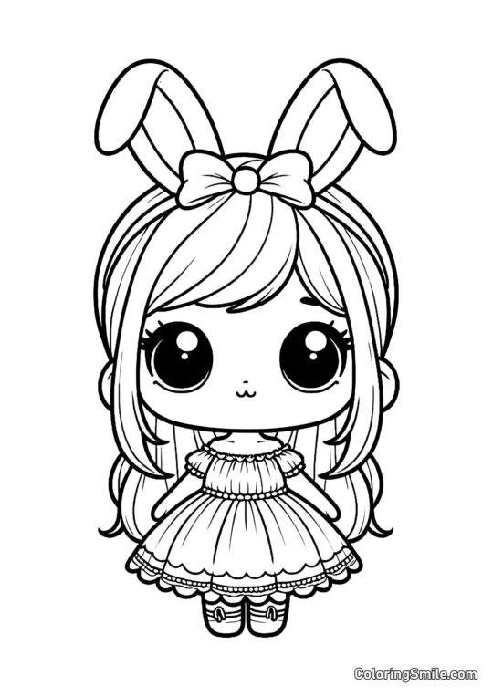 Linda Muñeca con Orejas de Conejo - Página para Colorear