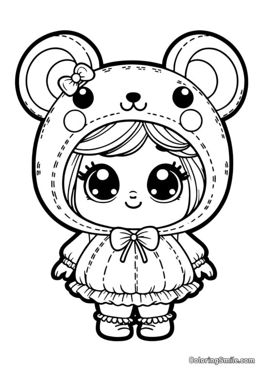 Muñeca en Disfraz de Hámster - Página para Colorear