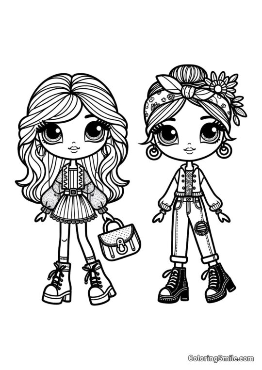 Amigas Muñecas a la Moda - Página para Colorear