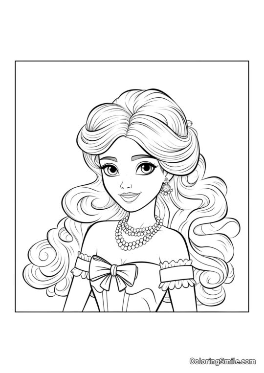 Muñeca con un Collar Lujoso - Página para Colorear