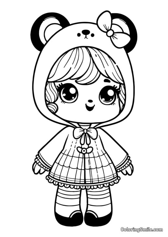 Muñeca en Disfraz de Panda - Página para Colorear