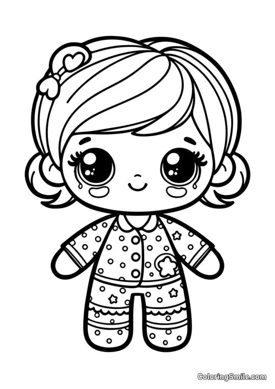 Muñeca en Pijamas - Página para Colorear