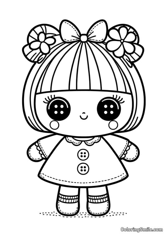 Muñeca con Ojos de Botón - Página para Colorear