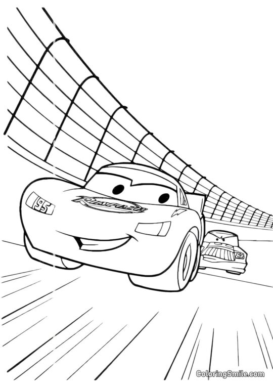 McQueen siendo perseguido en una carrera - Página para Colorear