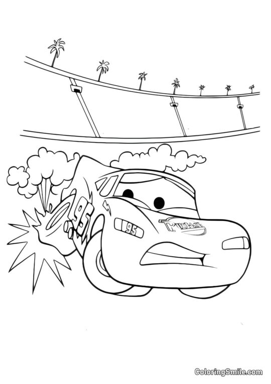 Coche con una llanta desinflada - Página para Colorear