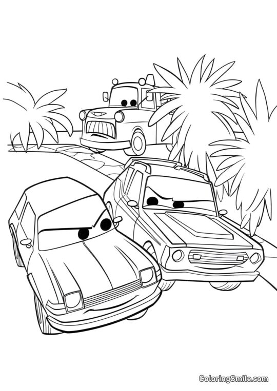 Los coches ideando un plan ingenioso - Página para Colorear