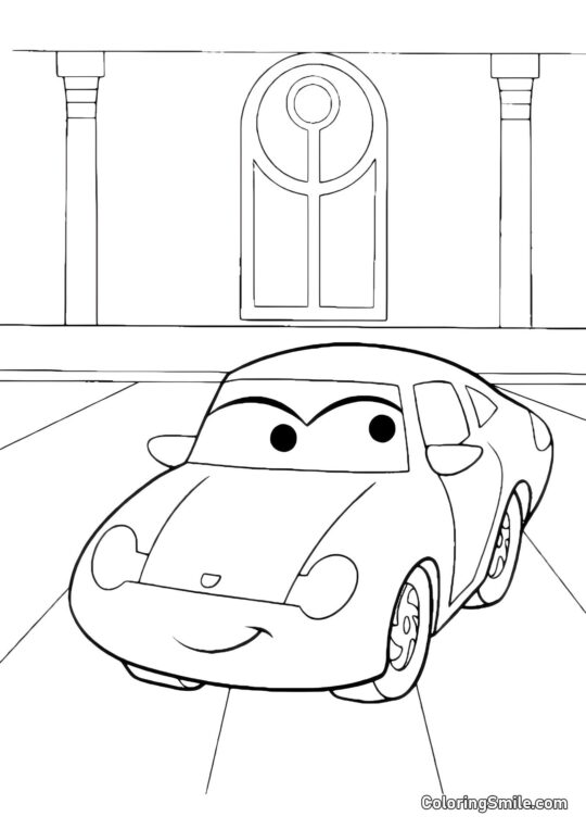Sally Carrera en el estacionamiento - Página para Colorear
