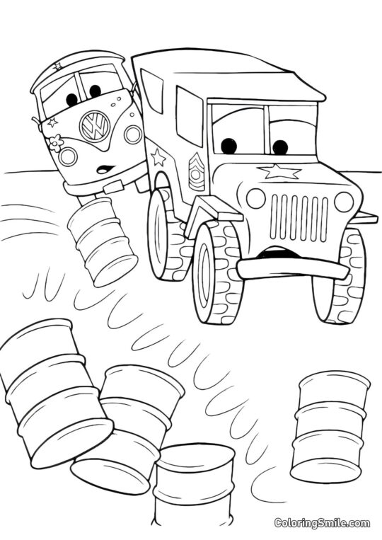 Coches en el vertedero - Página para Colorear