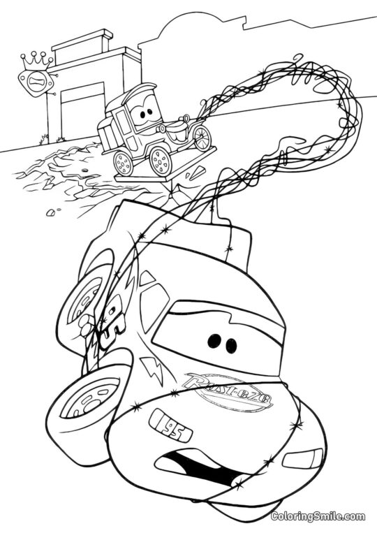 Coche atrapado en una red - Página para Colorear