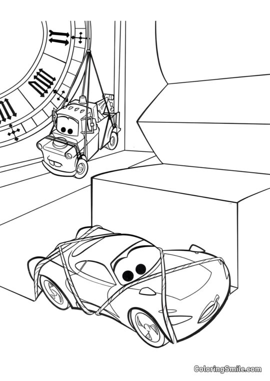 McQueen y Mater atados en la capilla - Página para Colorear