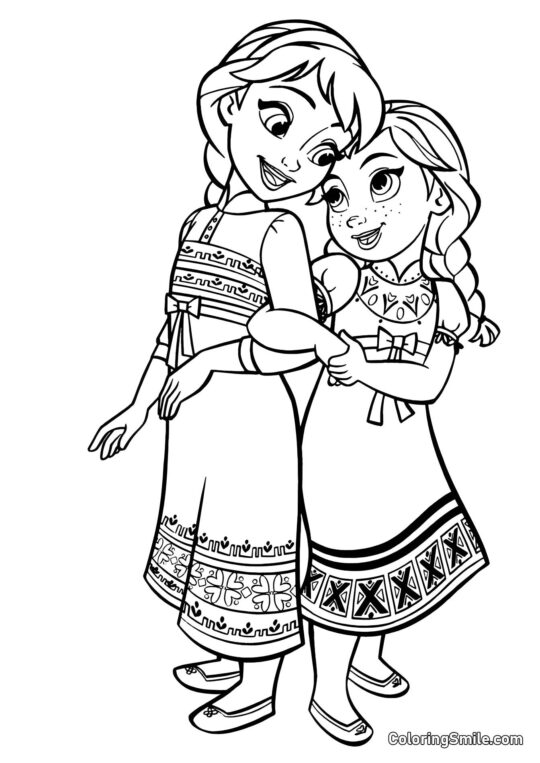 Anna y Elsa en la infancia - Página para Colorear