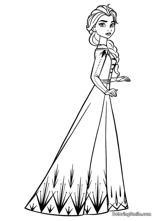 Elsa en un hermoso vestido - Página para Colorear