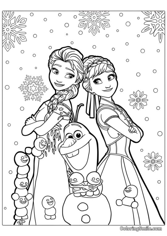 Bebés muñecos de nieve, Olaf y Anna con Elsa - Página para Colorear