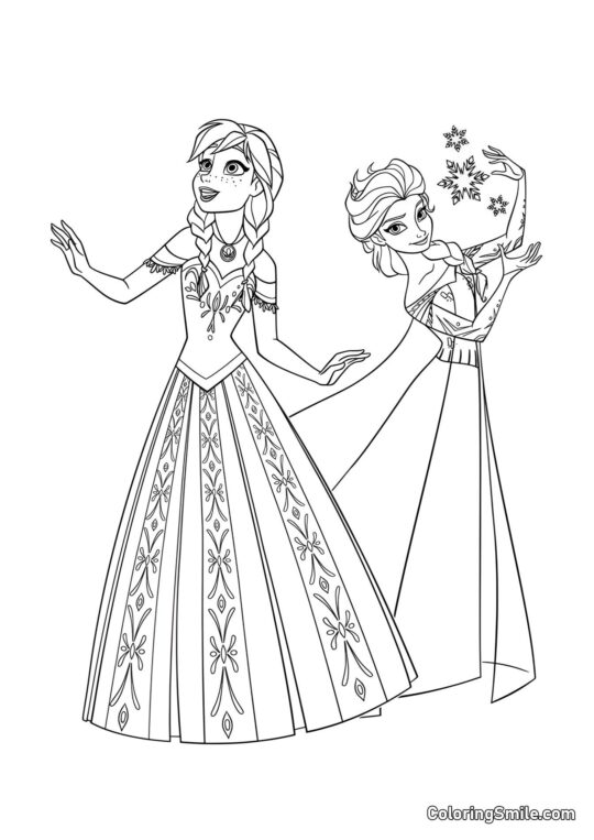 Princesas Anna y Elsa - Página para Colorear