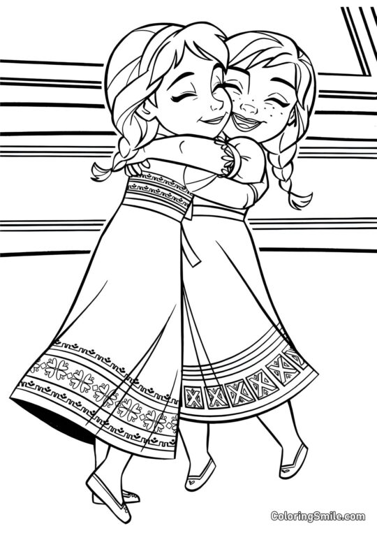 Pequeña Anna y Elsa - Página para Colorear