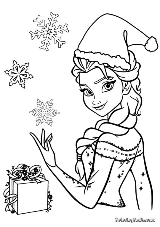 Elsa y copos de nieve - Página para Colorear