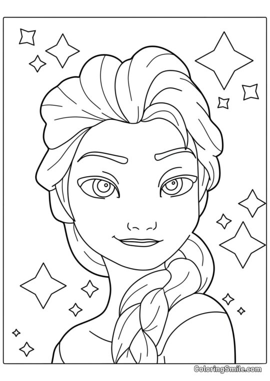 Elsa de Frozen 2 y estrellas - Página para Colorear