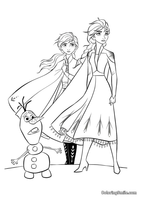 Elsa, Anna, Olaf - Página para Colorear