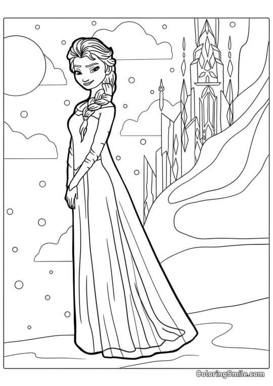 Elsa y el castillo de hielo - Página para Colorear