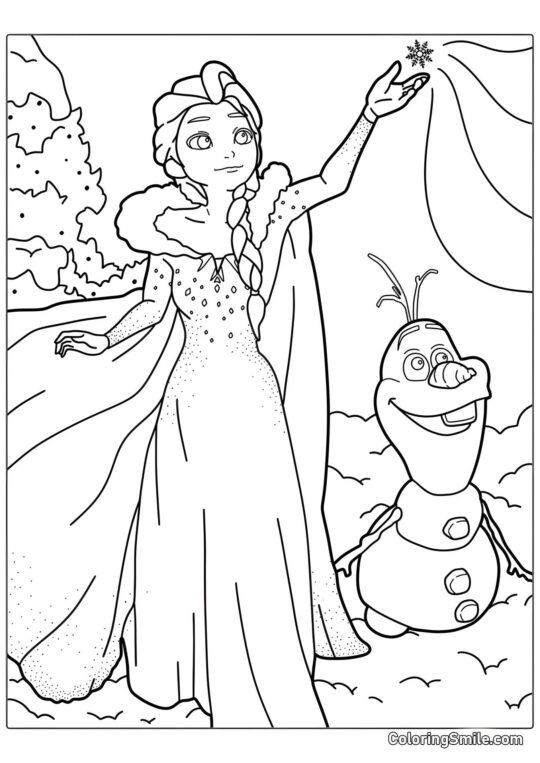 Elsa junto a Olaf - Página para Colorear