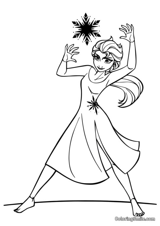 Elsa y un copo de nieve - Página para Colorear