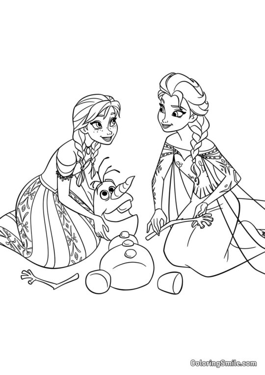 Anna, Elsa y Olaf - Página para Colorear