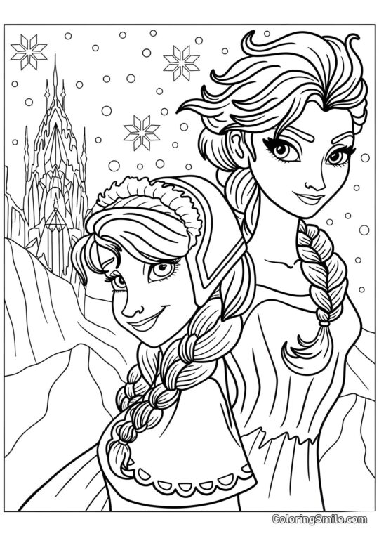 Anna y Elsa de Frozen 2 - Página para Colorear