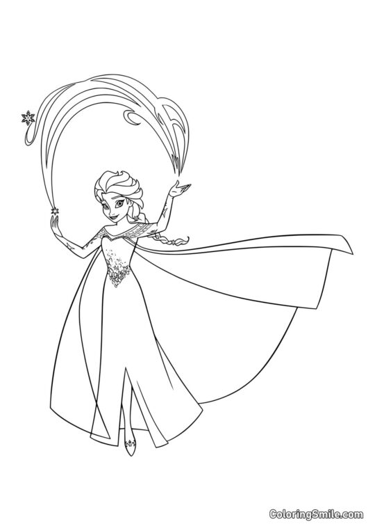 Elsa con magia de nieve - Página para Colorear