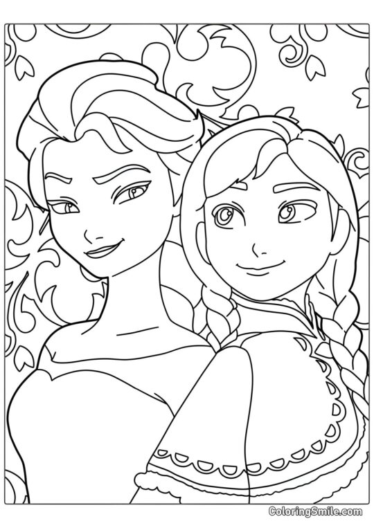 Elsa y su hermana Anna - Página para Colorear