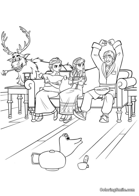 Personajes de Frozen 2 jugando al cocodrilo - Página para Colorear