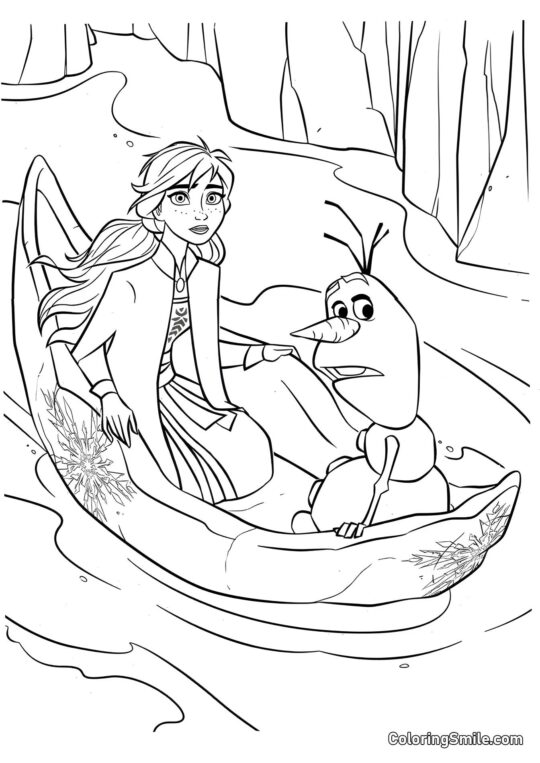 Anna y Olaf en un bote - Página para Colorear
