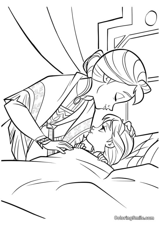 Pequeña Elsa con mamá - Página para Colorear