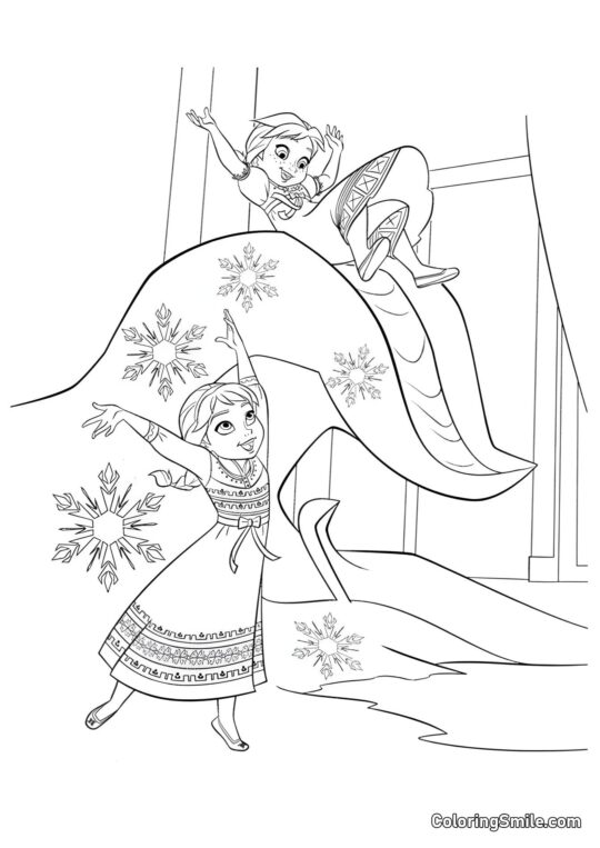 Pequeña Anna y Elsa - Página para Colorear