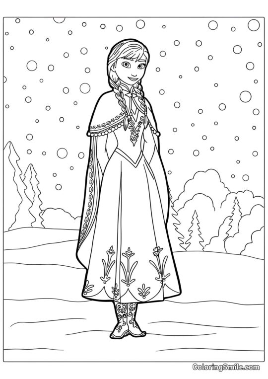 Princesa Anna y nieve - Página para Colorear