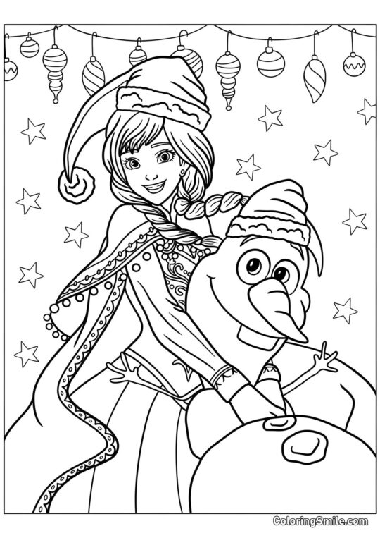 Anna y Olaf en Navidad - Página para Colorear