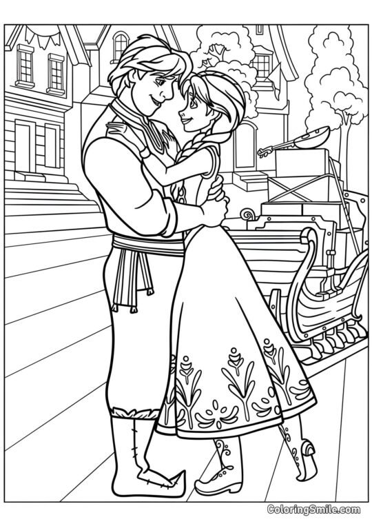 Princesa Anna y Kristoff - Página para Colorear