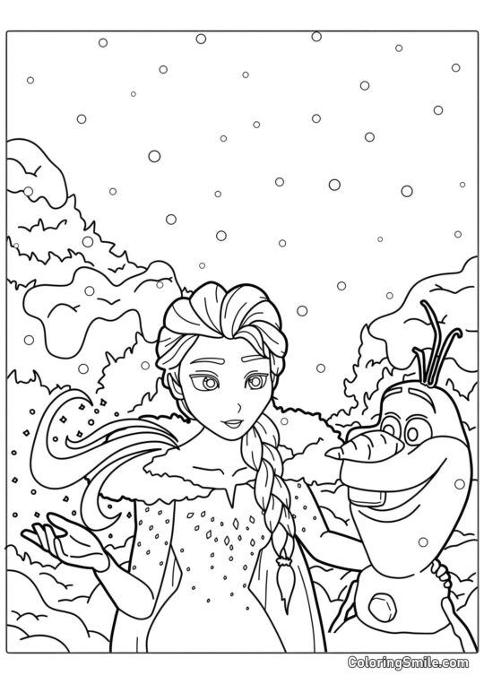 Princesa Elsa y el muñeco de nieve - Página para Colorear
