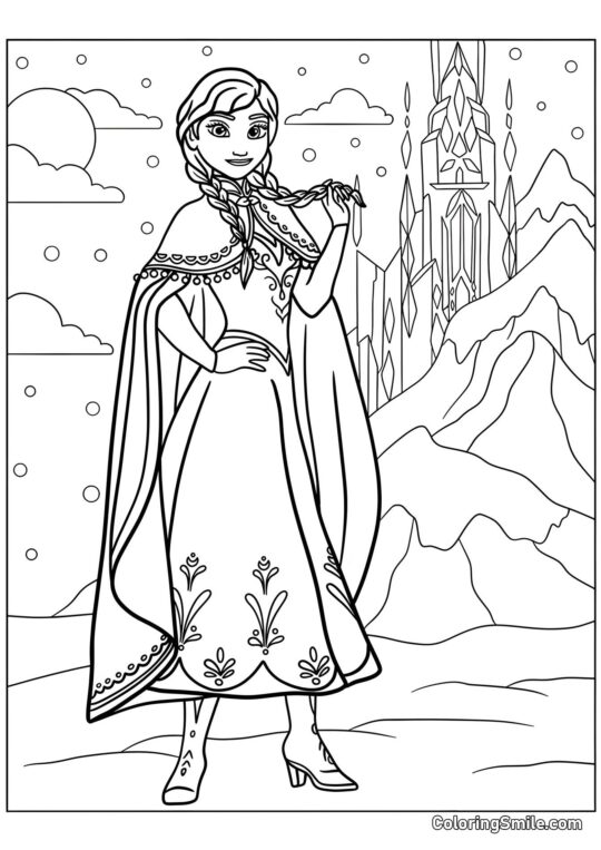 Anna junto al castillo de Elsa - Página para Colorear