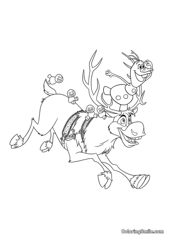 Olaf montando a Sven - Página para Colorear