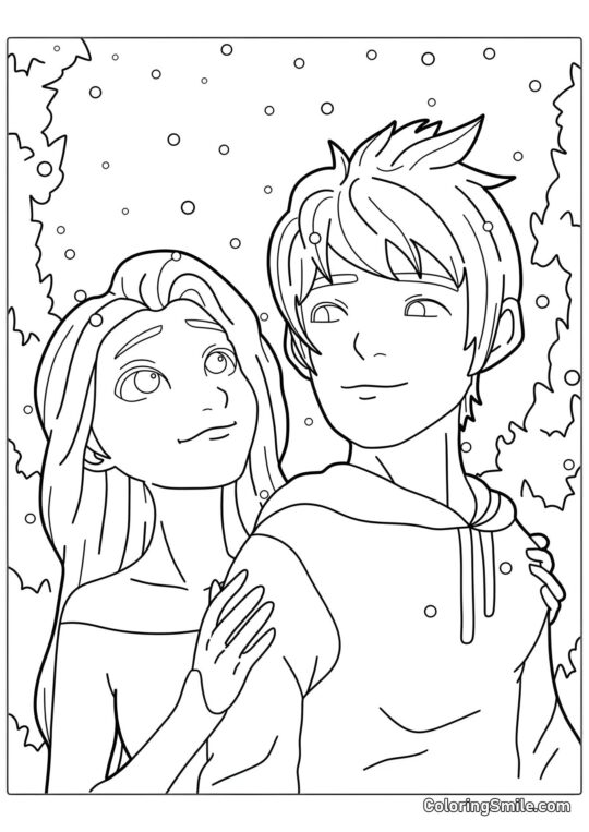 Elsa y Jack de Hielo - Página para Colorear